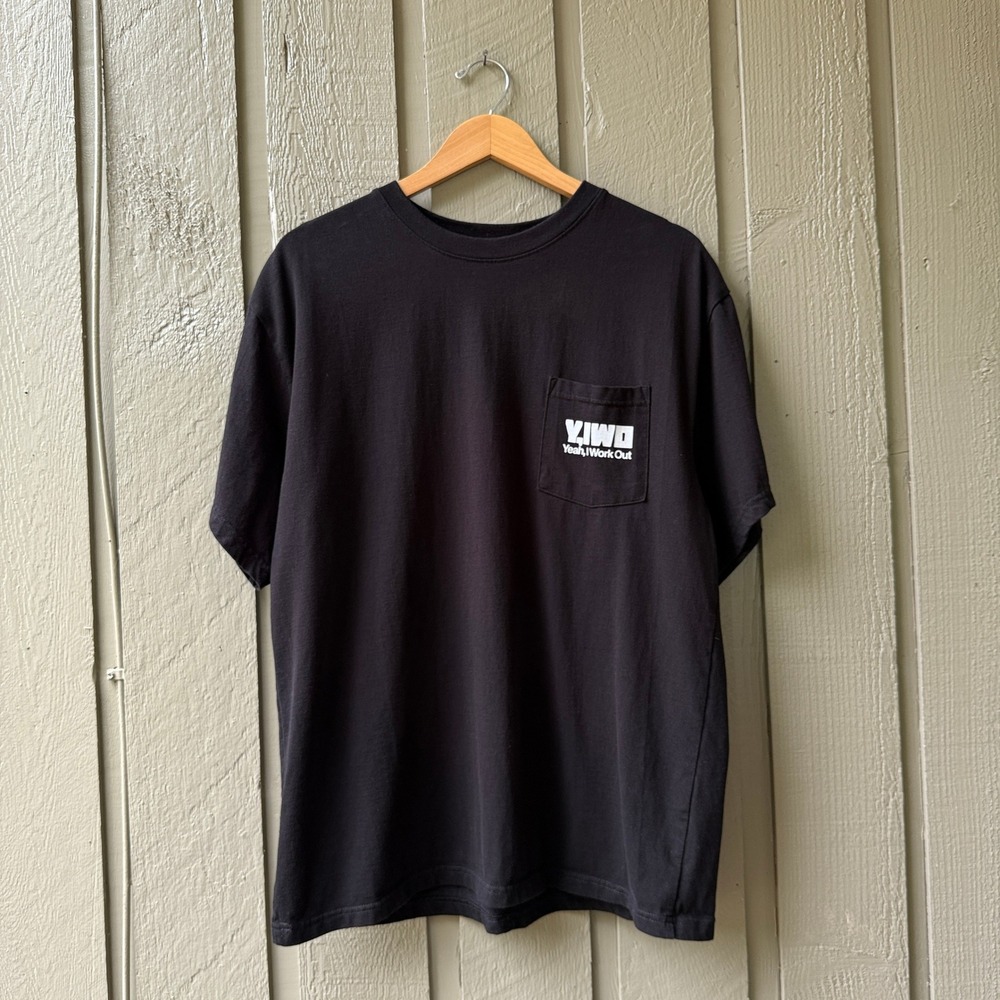 YIWO Stay Pumped Pocket T-Shirt Mens Large Black Graphic Tee Workout Gym Wear